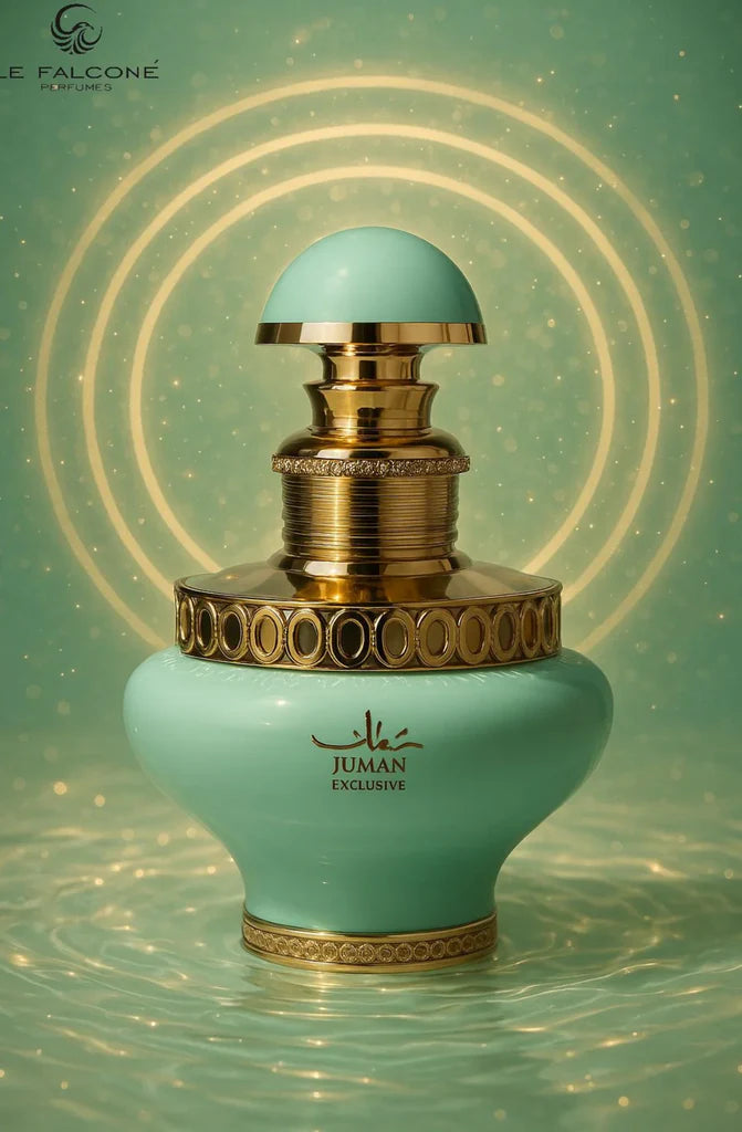 Juman Exclusive Eau de Parfum 100ml by Le Falcone - luxury floral fruity fragrance bottle with champagne rosé, litchi, rose and white musk notes.