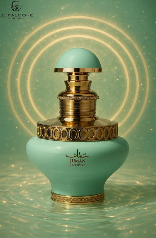 Juman Exclusive Eau de Parfum 100ml by Le Falcone - luxury floral fruity fragrance bottle with champagne rosé, litchi, rose and white musk notes.