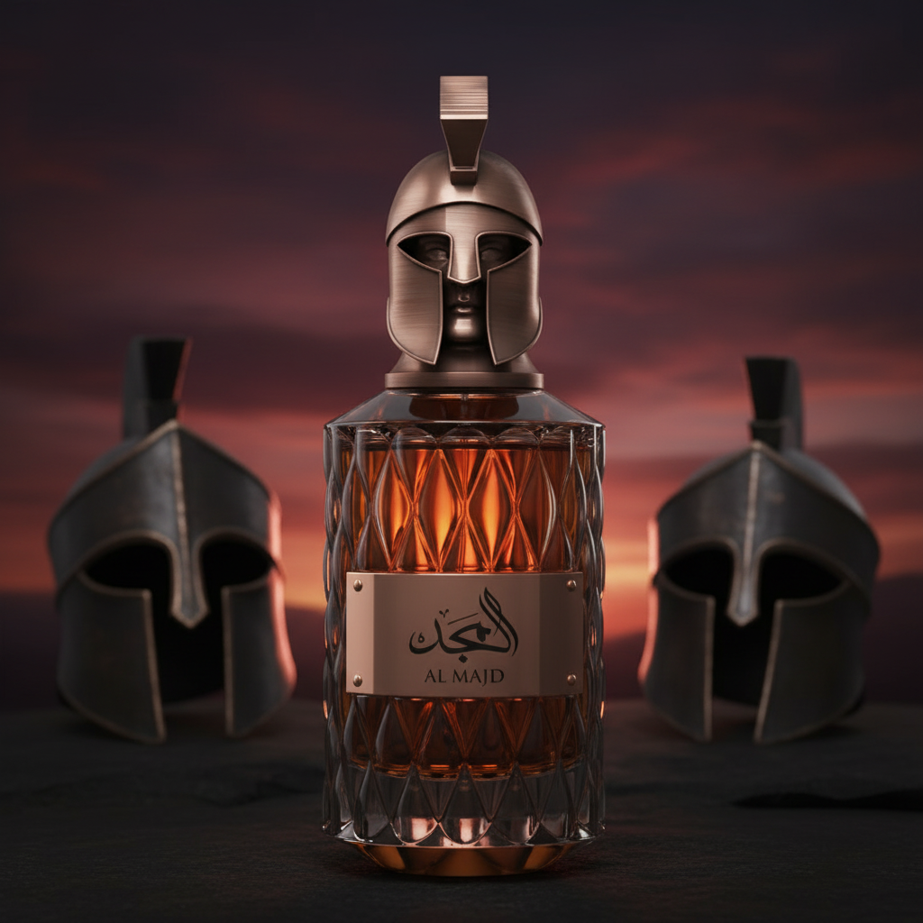 Dark Warrior Sunse tLe Falcone Al Majd Men Extrait de Parfum 3.4 fl oz - bold men's niche fragrance bottle, citrus amber scent, made in Dubai UAE