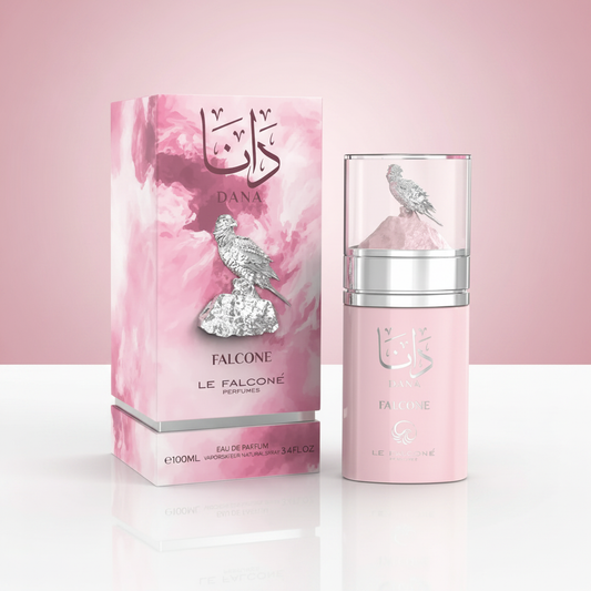 Le Falcone Dana Eau de Parfum 3.4 fl oz — pink and silver bottle with silver falcon emblem