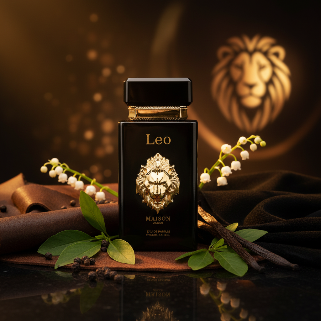 Maison Asrar Leo Eau de Parfum 3.4 fl oz - Oriental leather men's fragrance with black pepper, suede, vanilla and ambergris Luxury Middle Eastern oriental leather perfume for men
