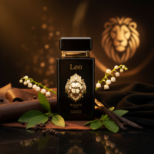 Maison Asrar Leo Eau de Parfum 3.4 fl oz - Oriental leather men's fragrance with black pepper, suede, vanilla and ambergris Luxury Middle Eastern oriental leather perfume for men