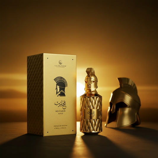 Le Falcone Muharib Alpha Extrait de Parfum 3.4 fl oz - bold men's fragrance bottle, lavender tobacco scent, made in Dubai UAE